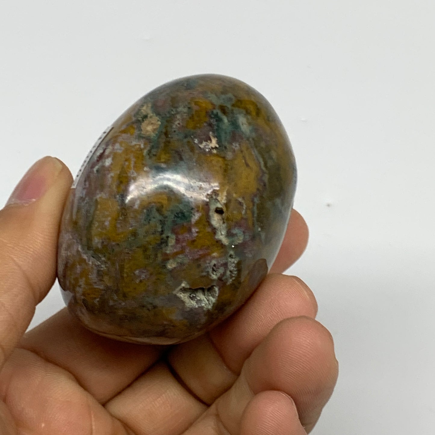 154.5g, 2.1"x2"x1.5" Natural Ocean Jasper Palm-Stone Orbicular Jasper, B30802