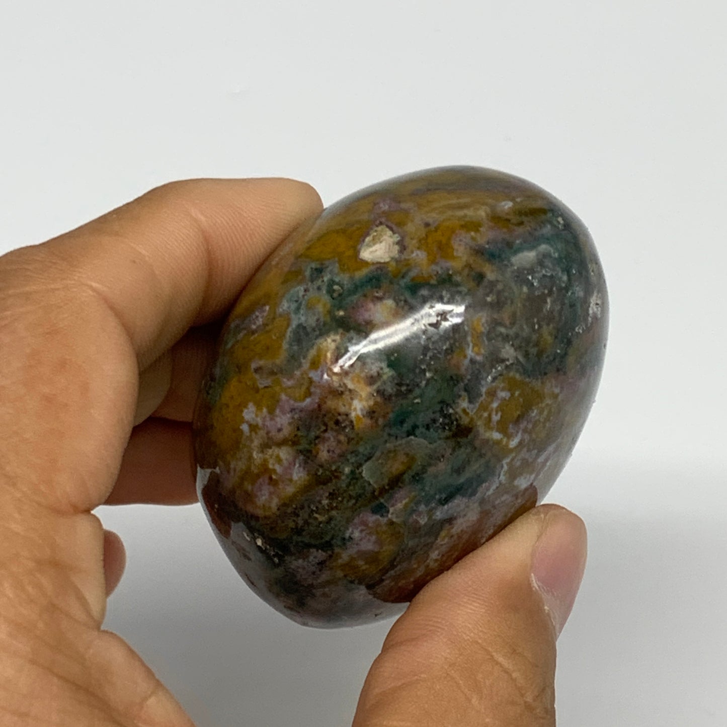 154.5g, 2.1"x2"x1.5" Natural Ocean Jasper Palm-Stone Orbicular Jasper, B30802