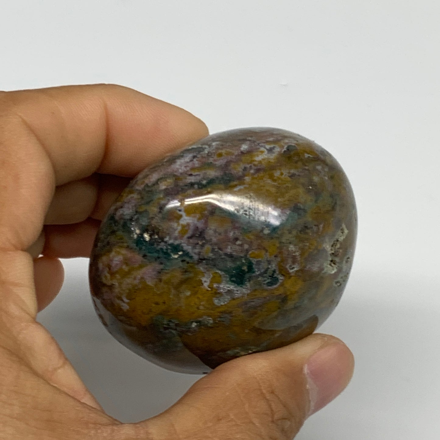 154.5g, 2.1"x2"x1.5" Natural Ocean Jasper Palm-Stone Orbicular Jasper, B30802