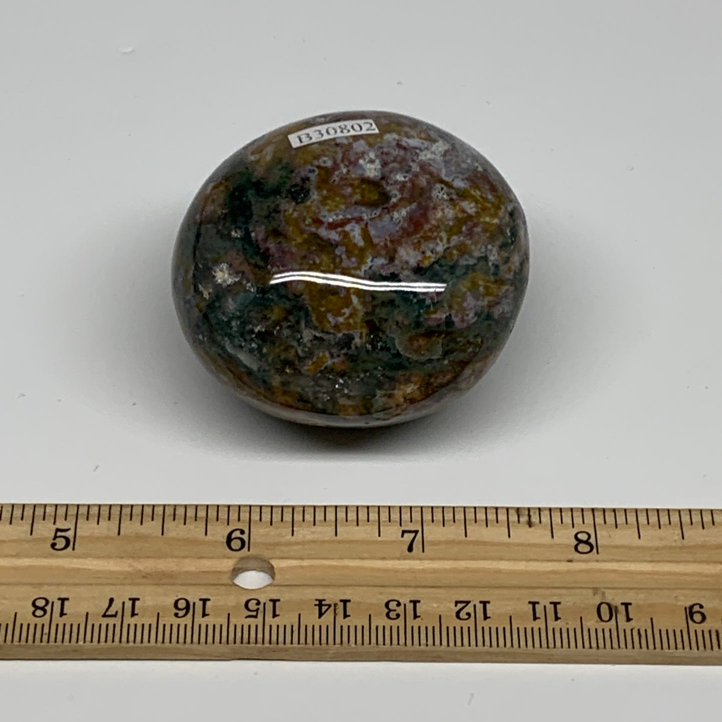 154.5g, 2.1"x2"x1.5" Natural Ocean Jasper Palm-Stone Orbicular Jasper, B30802