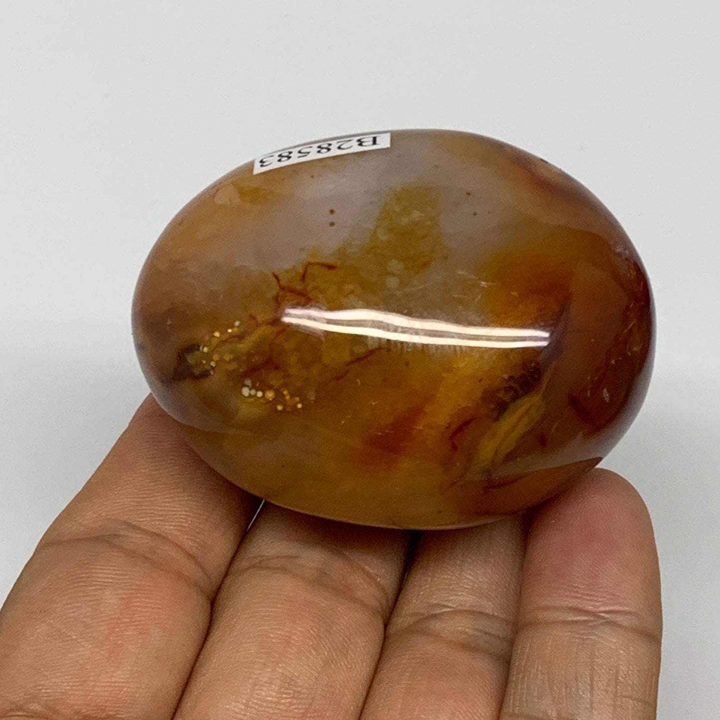 118.7g,2.2"x1.7"x1.4", Red Carnelian Palm-Stone Gem Crystal Polished, B28583