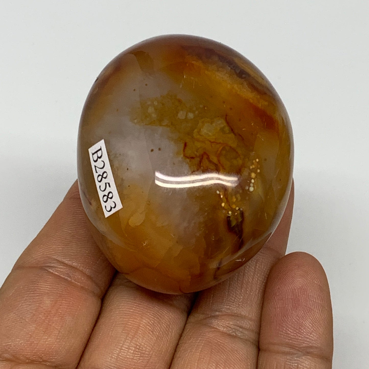 118.7g,2.2"x1.7"x1.4", Red Carnelian Palm-Stone Gem Crystal Polished, B28583