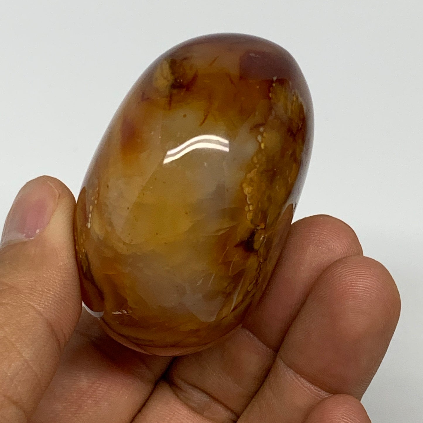 118.7g,2.2"x1.7"x1.4", Red Carnelian Palm-Stone Gem Crystal Polished, B28583