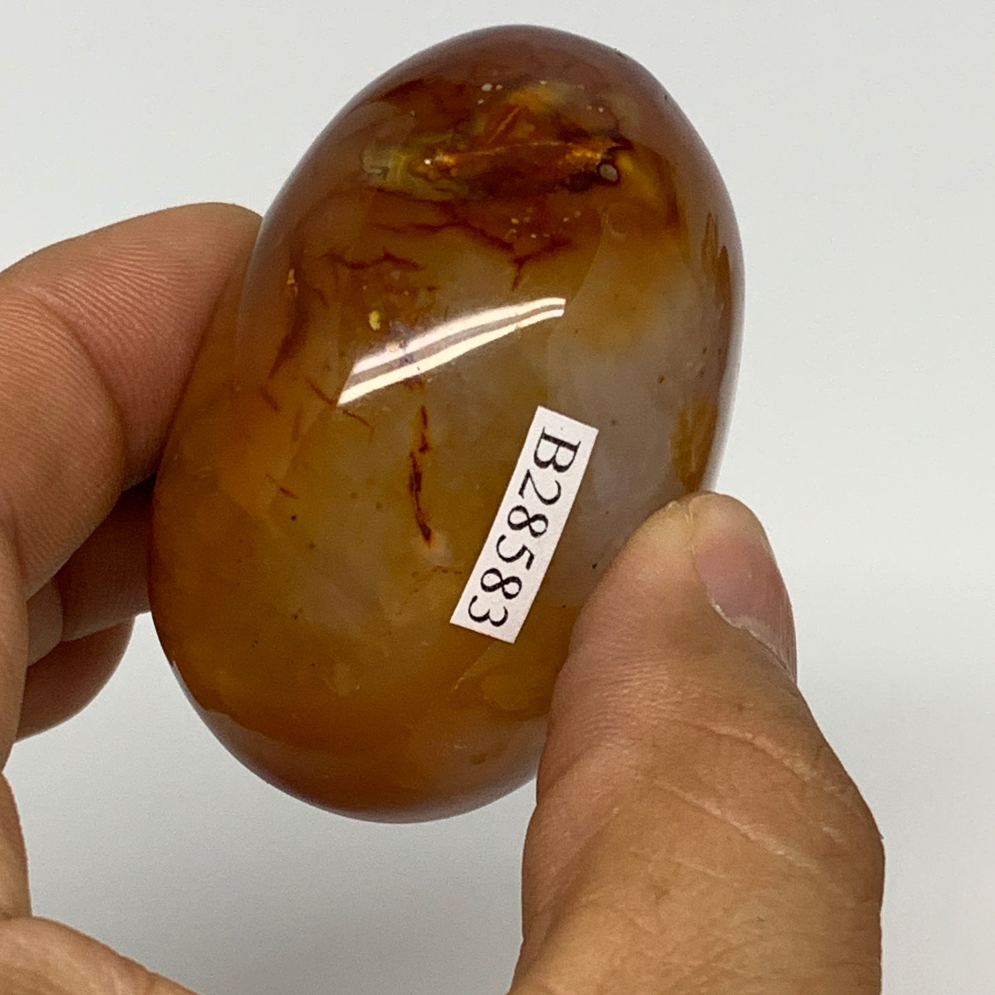 118.7g,2.2"x1.7"x1.4", Red Carnelian Palm-Stone Gem Crystal Polished, B28583