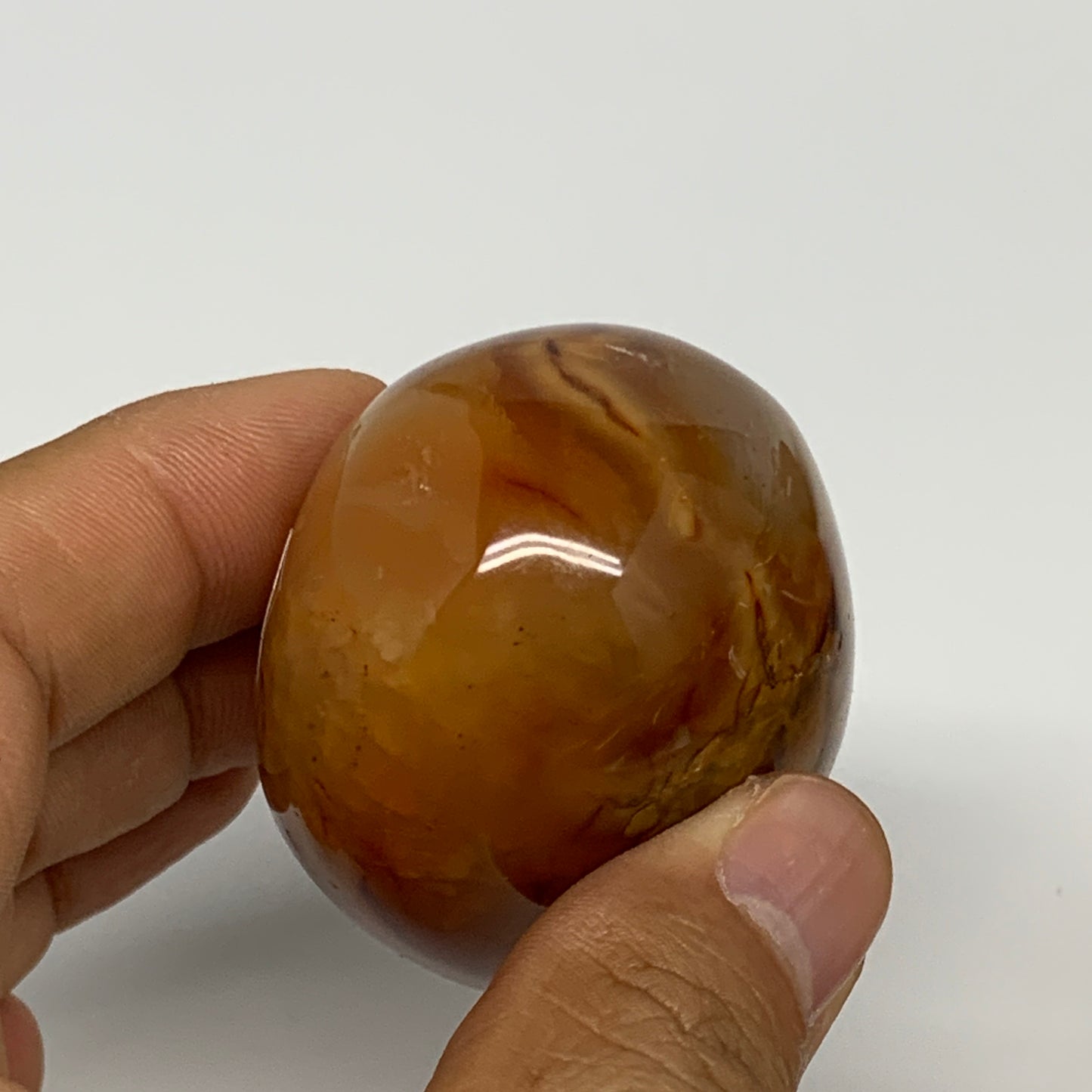 118.7g,2.2"x1.7"x1.4", Red Carnelian Palm-Stone Gem Crystal Polished, B28583