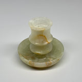 192g, 2.6"x1.4"x3", Natural Green Onyx Candle Holder Gemstone Carved, B32235