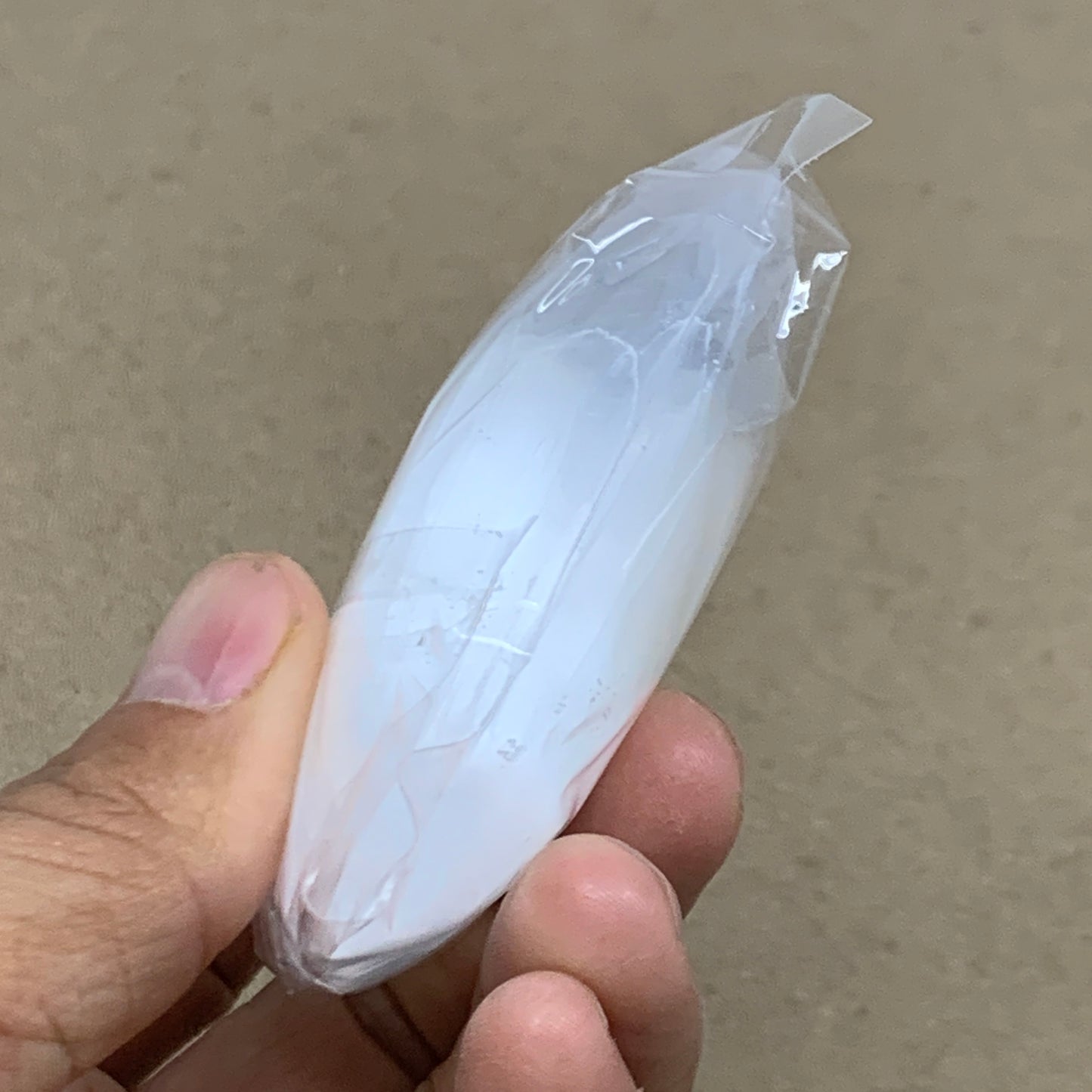 93g, 2.7"x1.9"x0.9", White Selenite Palmstone Crystal Pillow Reiki, B36305