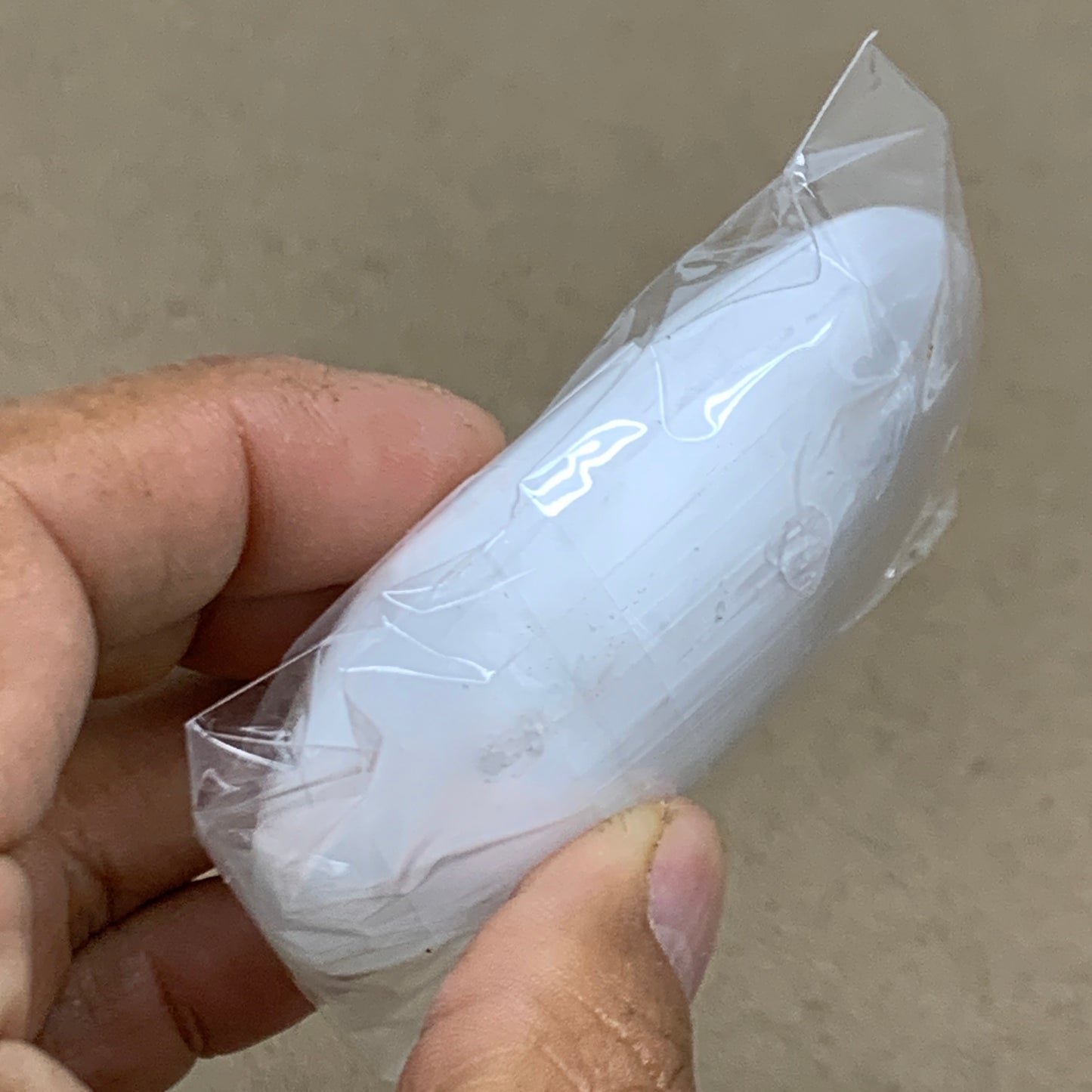 93g, 2.7"x1.9"x0.9", White Selenite Palmstone Crystal Pillow Reiki, B36305