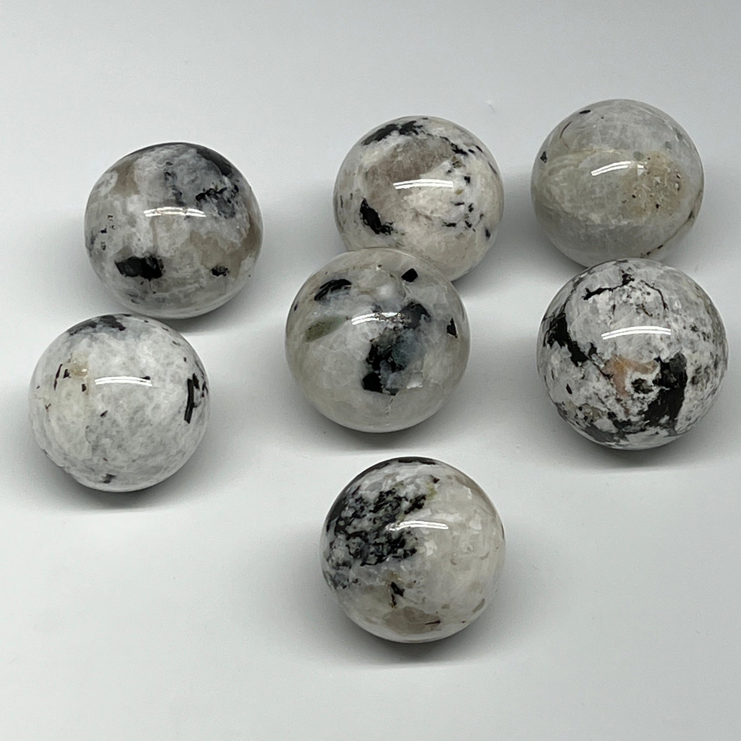 1085g, 1.8" - 2", 7pcs, Rainbow Moonstone Spheres Gemstones @India, B21421