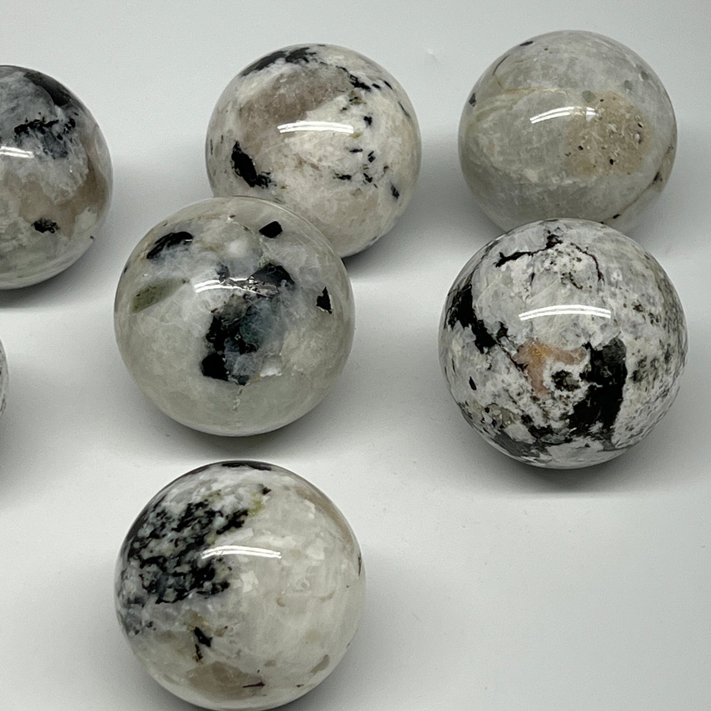 1085g, 1.8" - 2", 7pcs, Rainbow Moonstone Spheres Gemstones @India, B21421