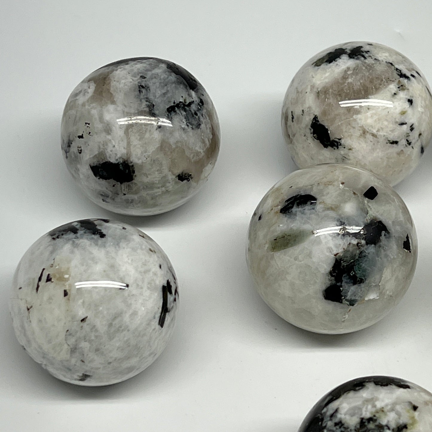 1085g, 1.8" - 2", 7pcs, Rainbow Moonstone Spheres Gemstones @India, B21421