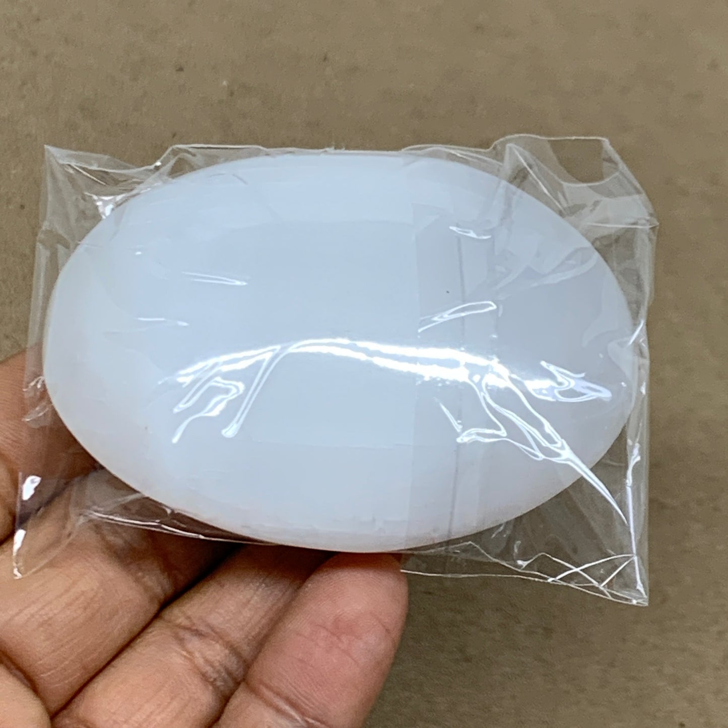 102g, 2.8"x2"x1", White Selenite Palmstone Crystal Pillow Reiki, B36306