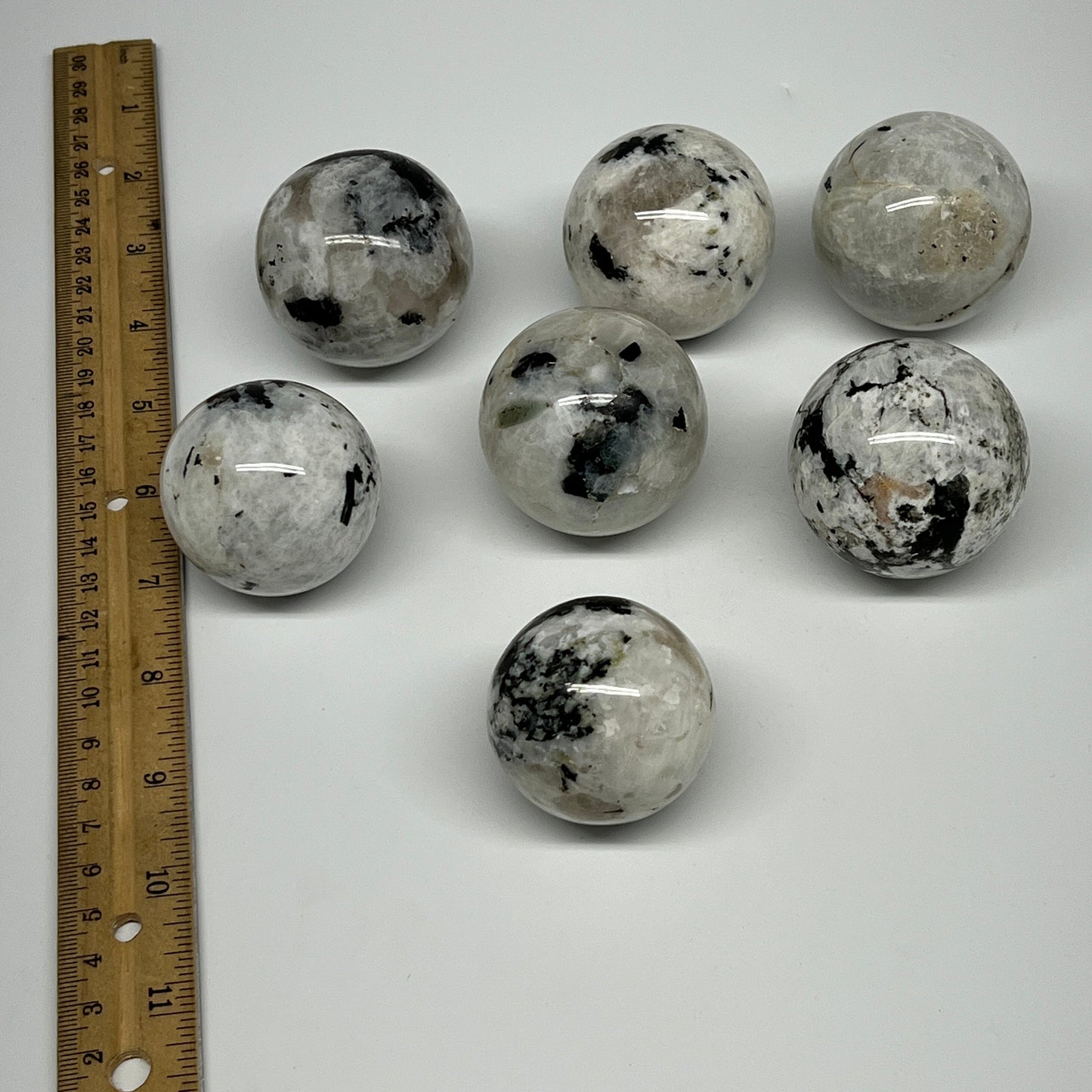 1085g, 1.8" - 2", 7pcs, Rainbow Moonstone Spheres Gemstones @India, B21421