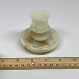 192g, 2.6"x1.4"x3", Natural Green Onyx Candle Holder Gemstone Carved, B32236