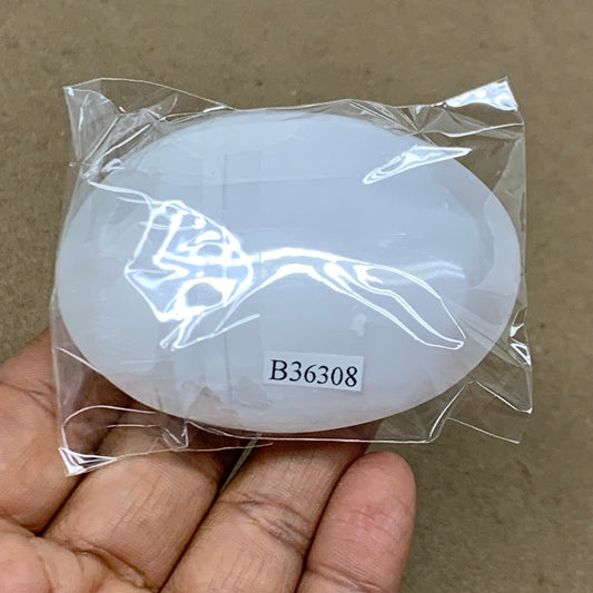 93g, 2.7"x2"x1", White Selenite Palmstone Crystal Pillow Reiki, B36308