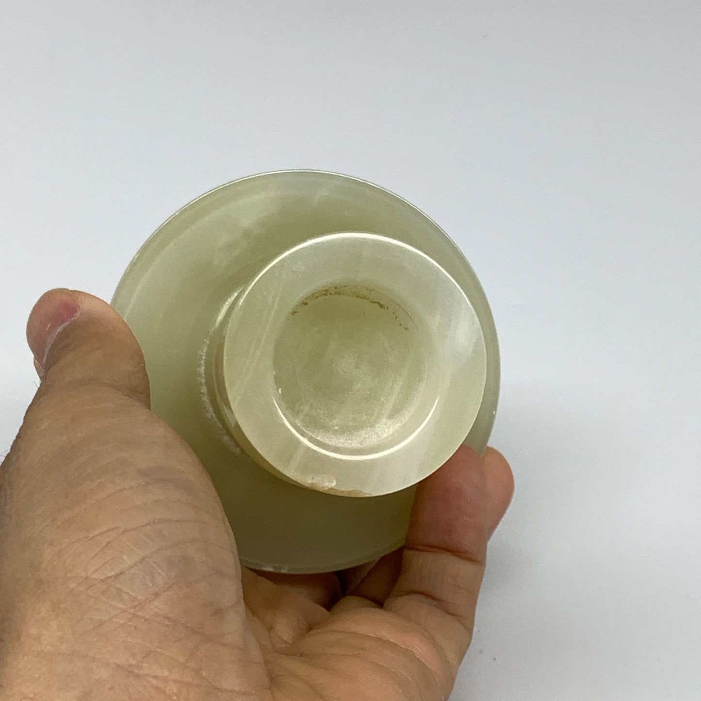 309g, 3.3"x1.6"x3", Natural Green Onyx Candle Holder Gemstone Carved, B32238