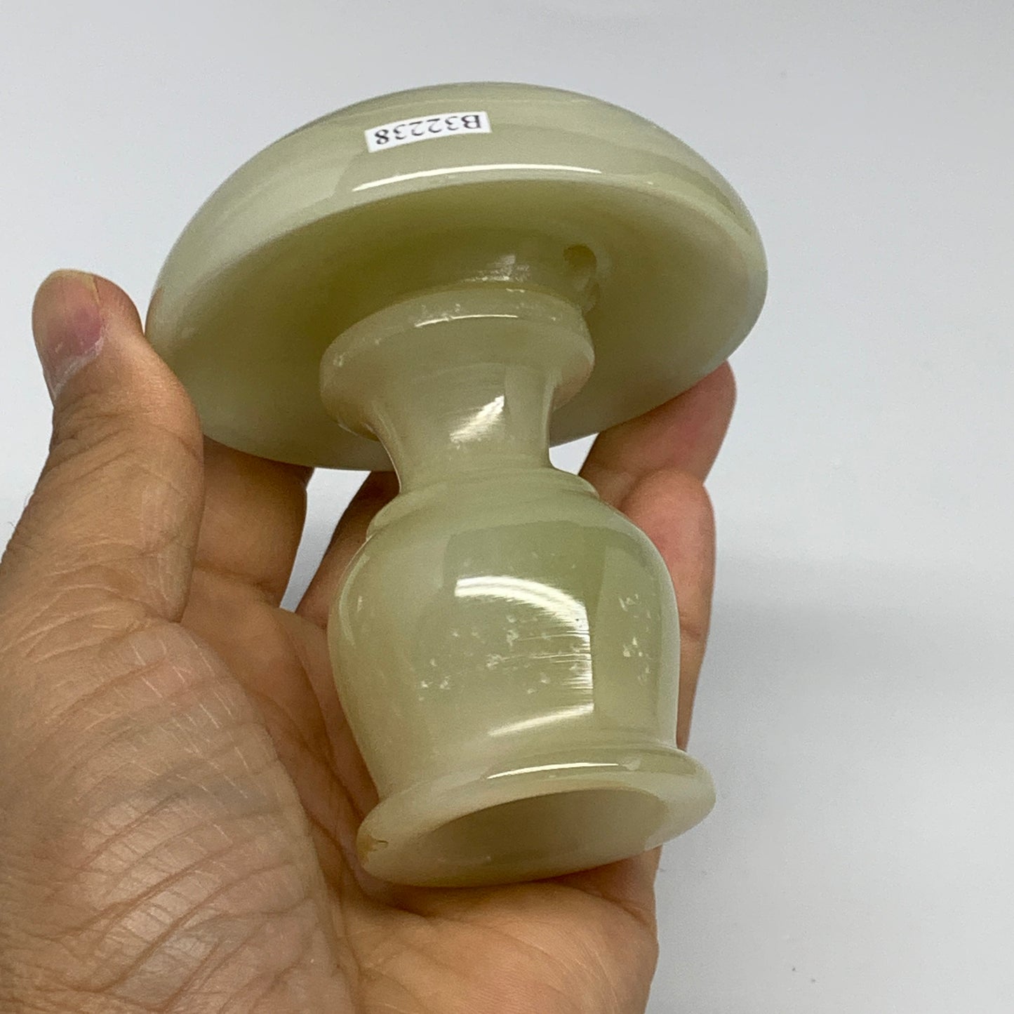 309g, 3.3"x1.6"x3", Natural Green Onyx Candle Holder Gemstone Carved, B32238