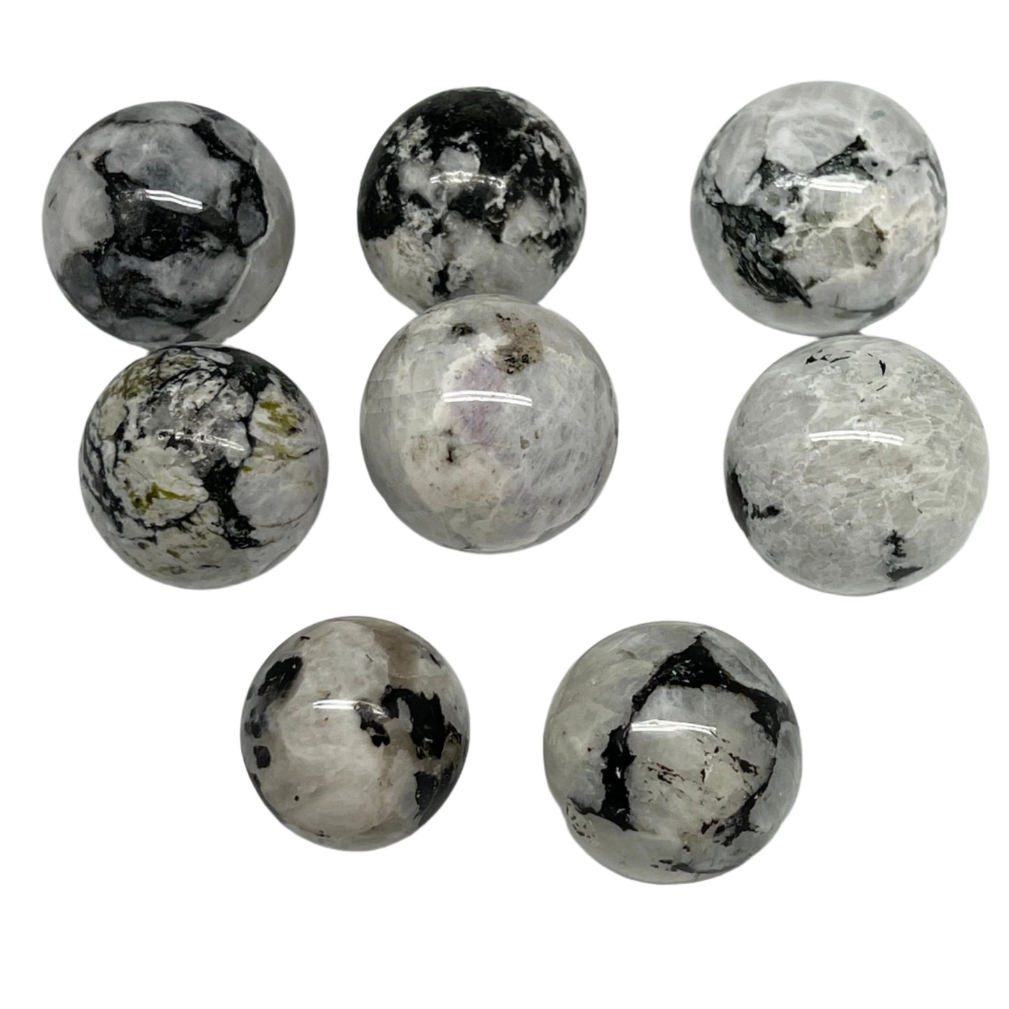 1050g, 1.5" - 2", 8pcs, Rainbow Moonstone Spheres Gemstones @India, B21424