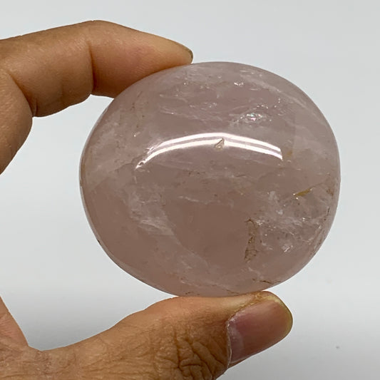 126.9g , 2.1"x2"x1.3", Natural Pink Rose Quartz Palm-stone Crystal, B37263
