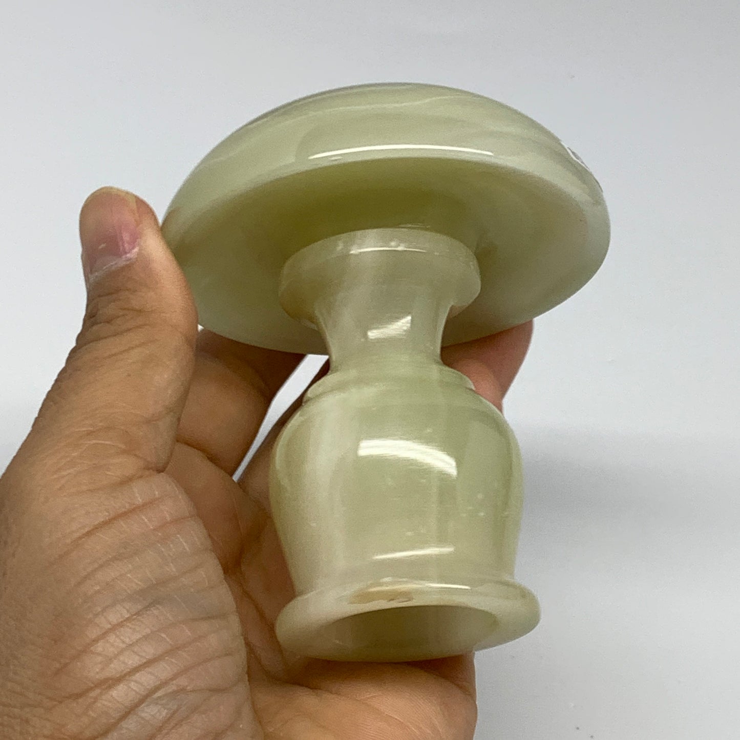 309g, 3.3"x1.6"x3", Natural Green Onyx Candle Holder Gemstone Carved, B32238