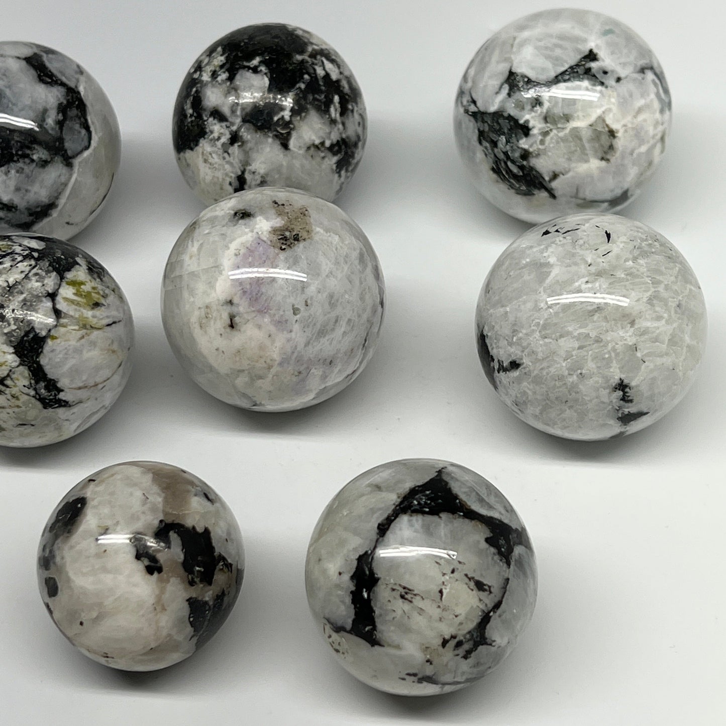 1050g, 1.5" - 2", 8pcs, Rainbow Moonstone Spheres Gemstones @India, B21424