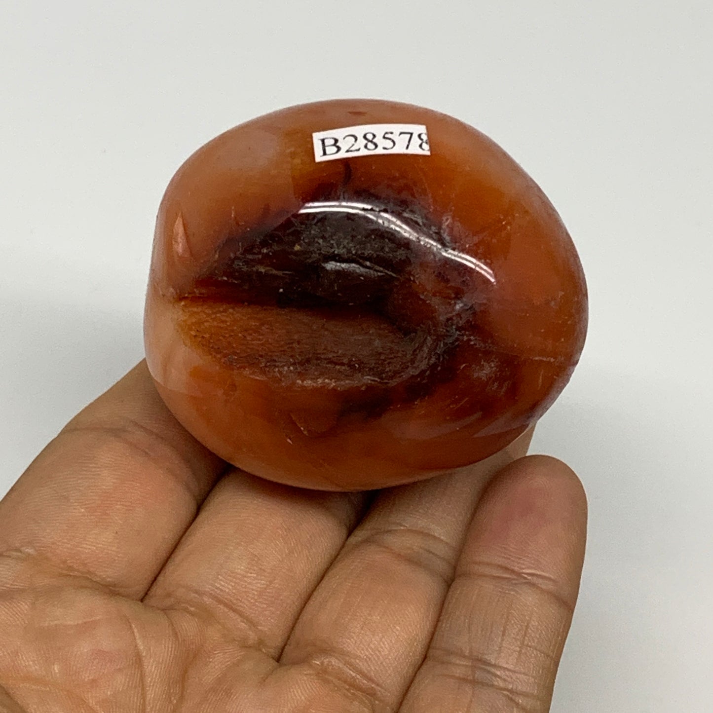 140.9g,2.1"x1.8"x1.6", Red Carnelian Palm-Stone Gem Crystal Polished, B28578