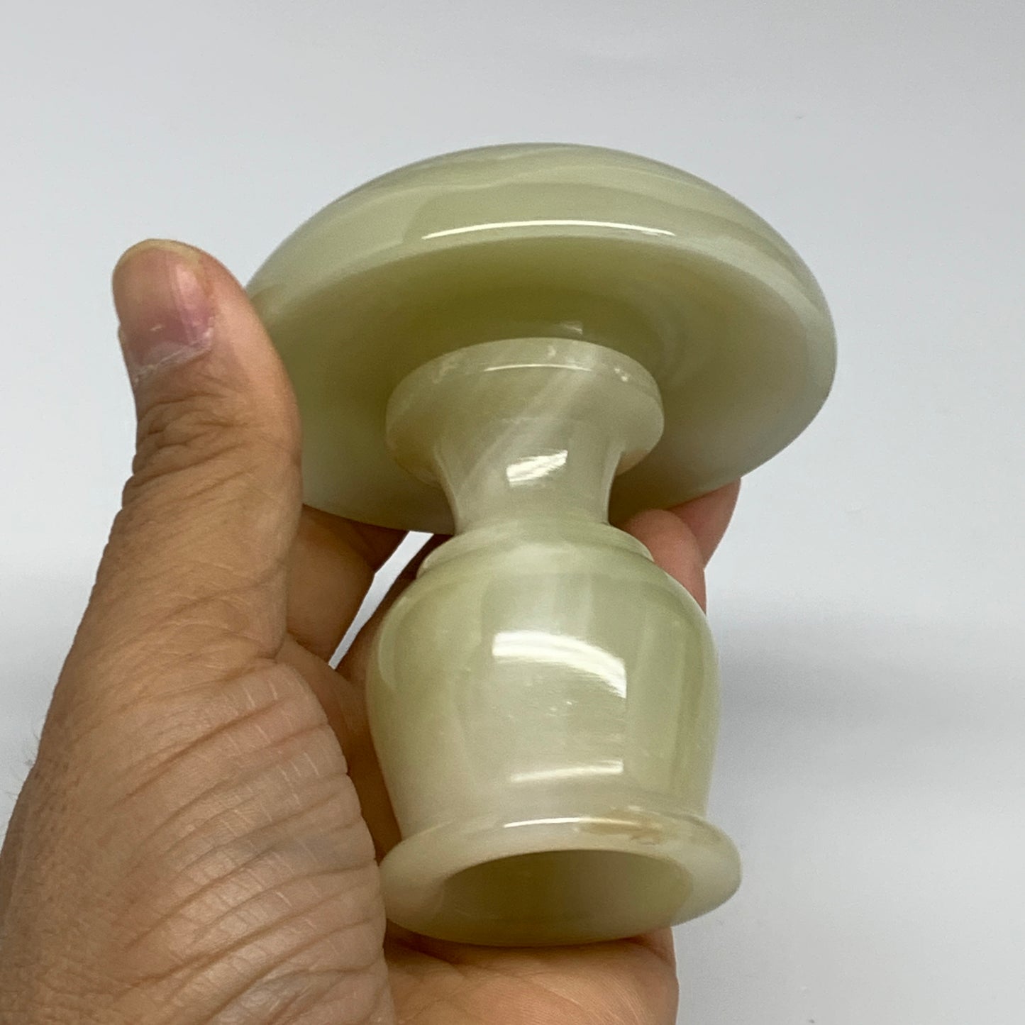 309g, 3.3"x1.6"x3", Natural Green Onyx Candle Holder Gemstone Carved, B32238