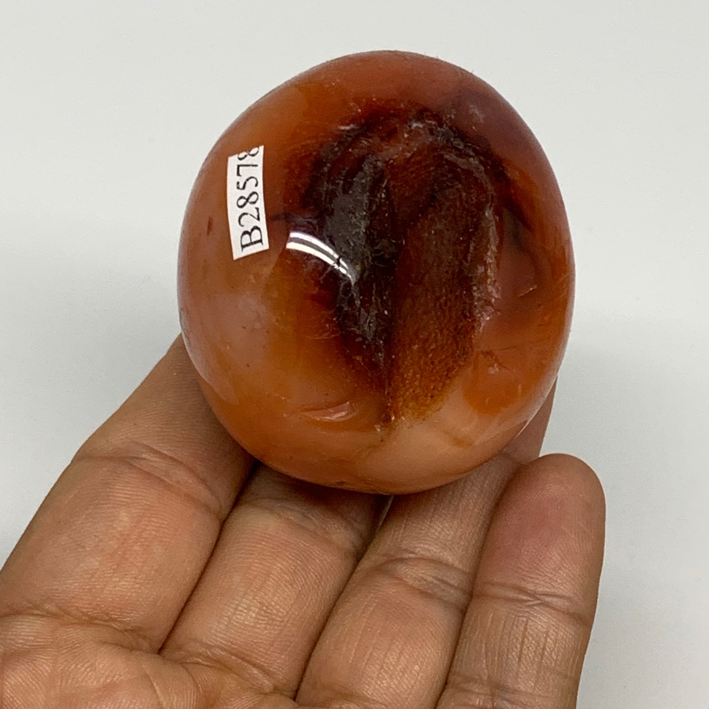 140.9g,2.1"x1.8"x1.6", Red Carnelian Palm-Stone Gem Crystal Polished, B28578