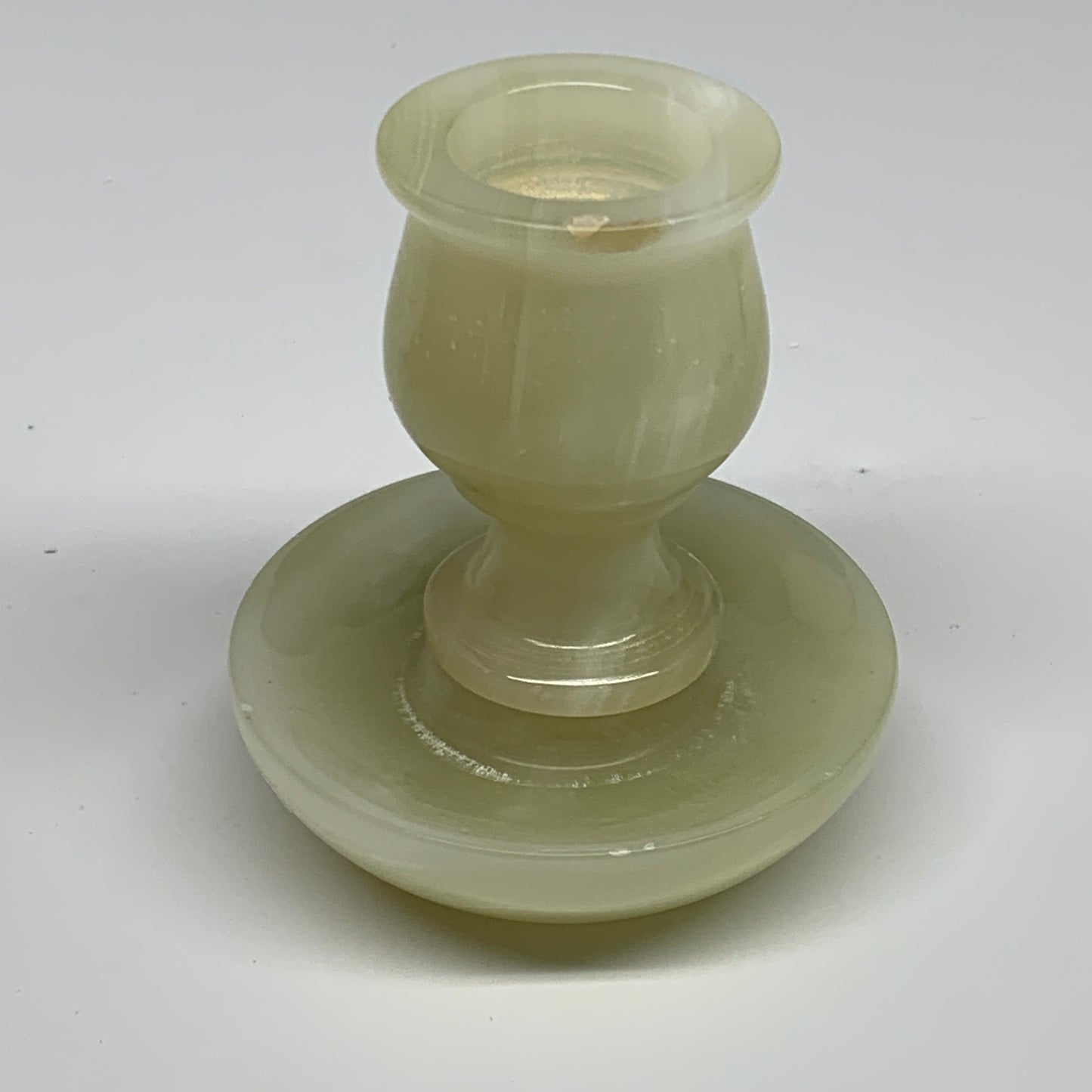 309g, 3.3"x1.6"x3", Natural Green Onyx Candle Holder Gemstone Carved, B32238