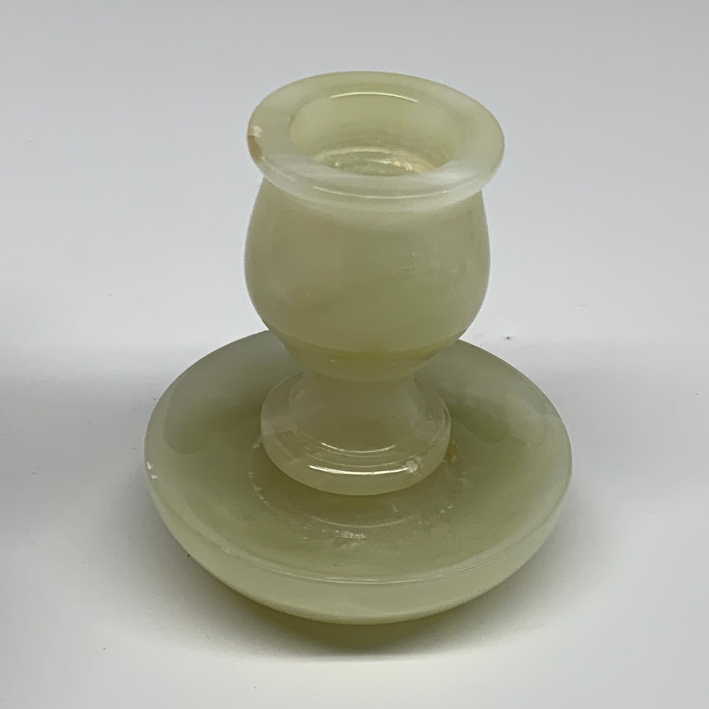 309g, 3.3"x1.6"x3", Natural Green Onyx Candle Holder Gemstone Carved, B32238