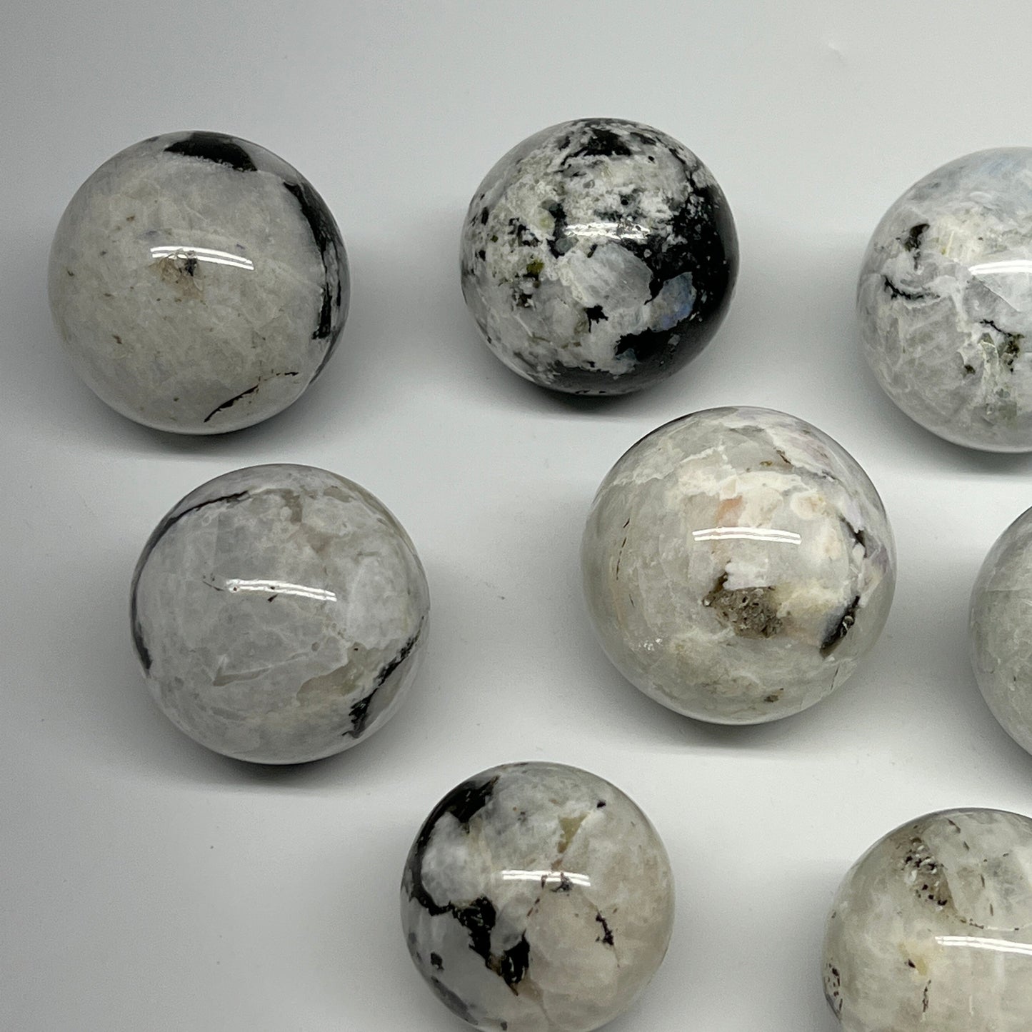1050g, 1.5" - 2", 8pcs, Rainbow Moonstone Spheres Gemstones @India, B21424
