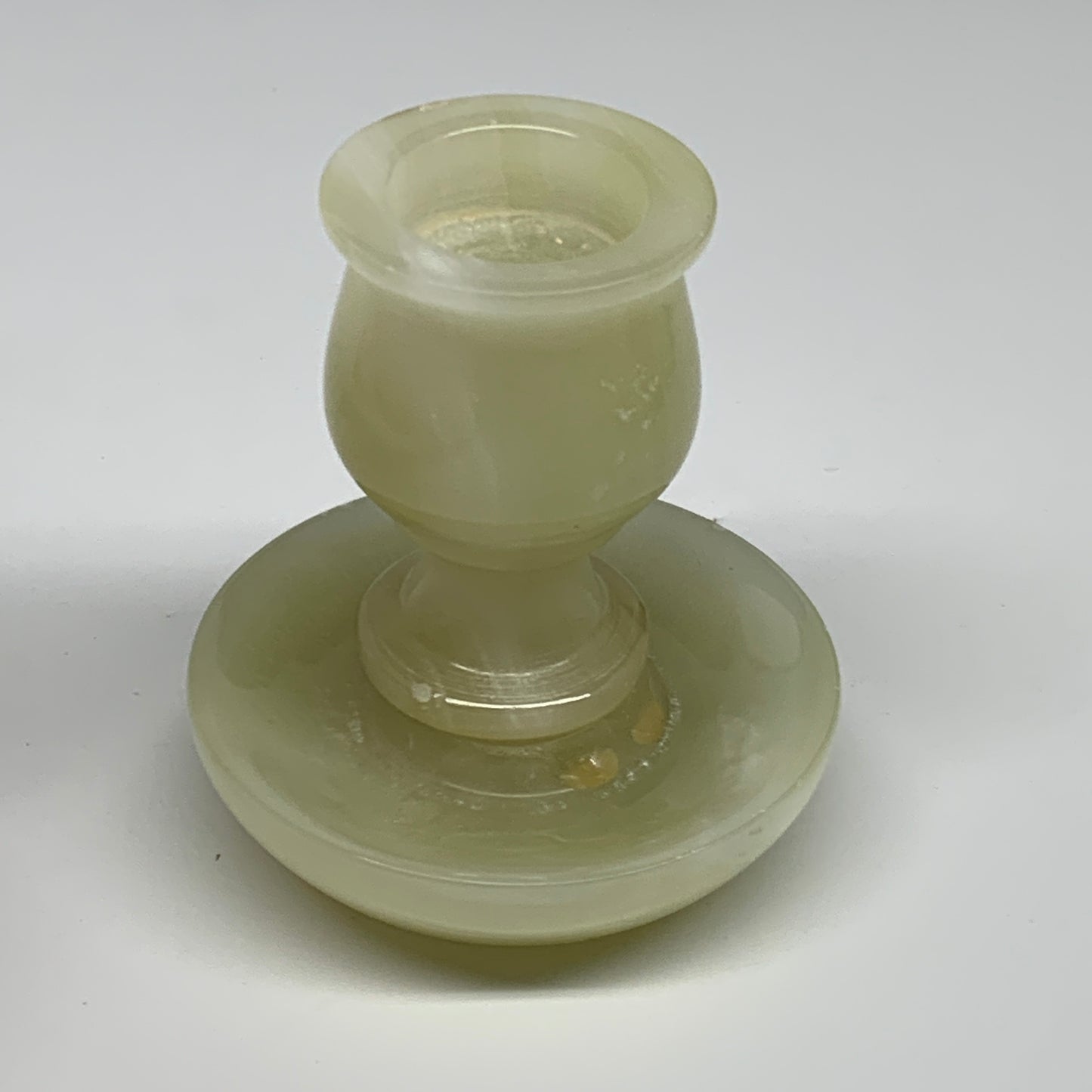 309g, 3.3"x1.6"x3", Natural Green Onyx Candle Holder Gemstone Carved, B32238