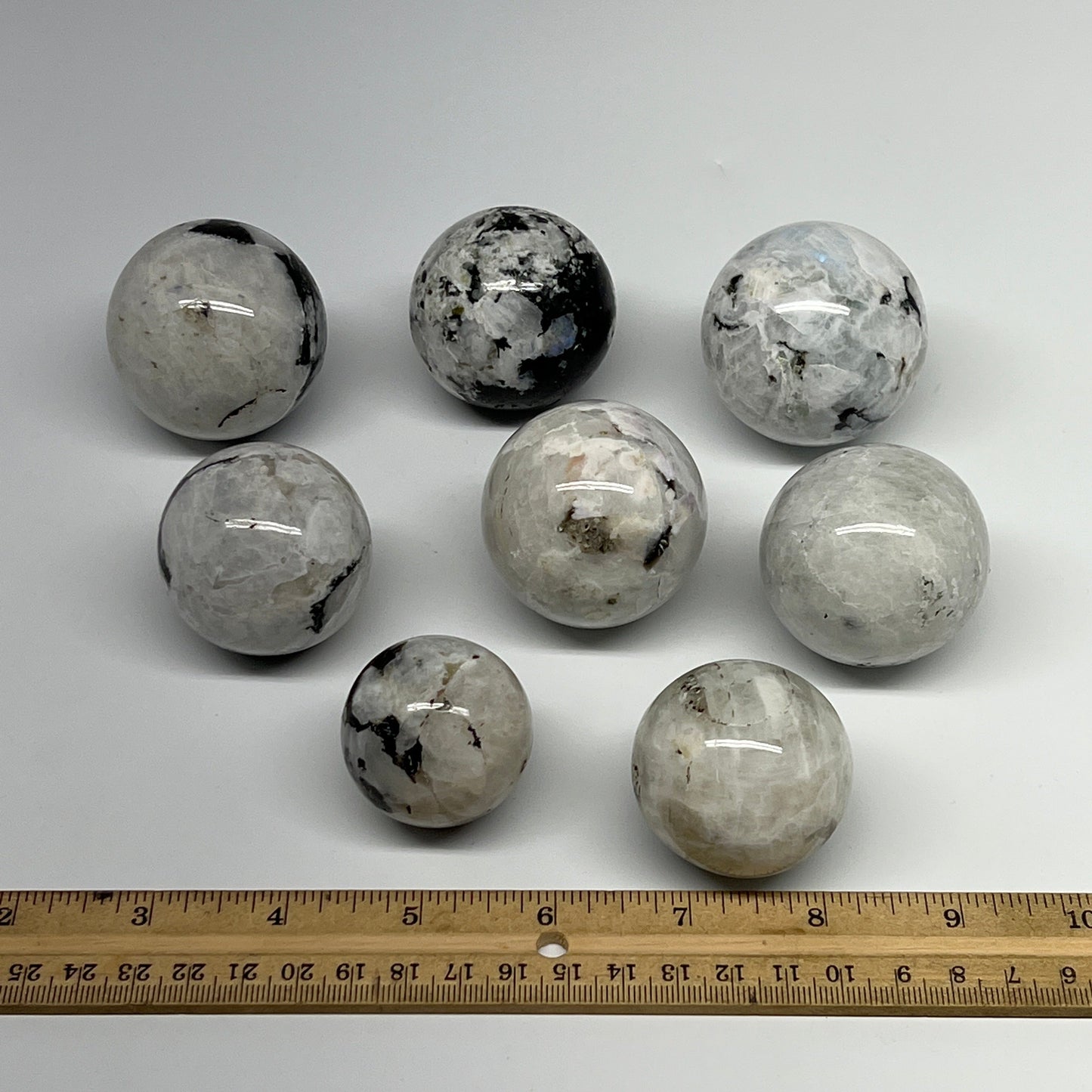 1050g, 1.5" - 2", 8pcs, Rainbow Moonstone Spheres Gemstones @India, B21424