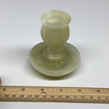 309g, 3.3"x1.6"x3", Natural Green Onyx Candle Holder Gemstone Carved, B32238