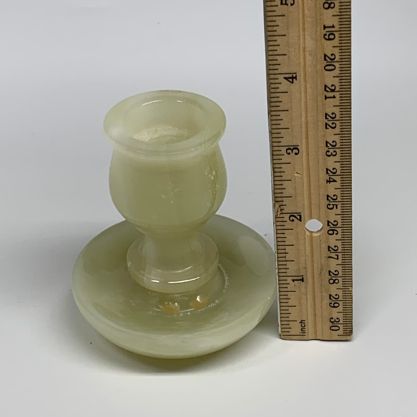 309g, 3.3"x1.6"x3", Natural Green Onyx Candle Holder Gemstone Carved, B32238