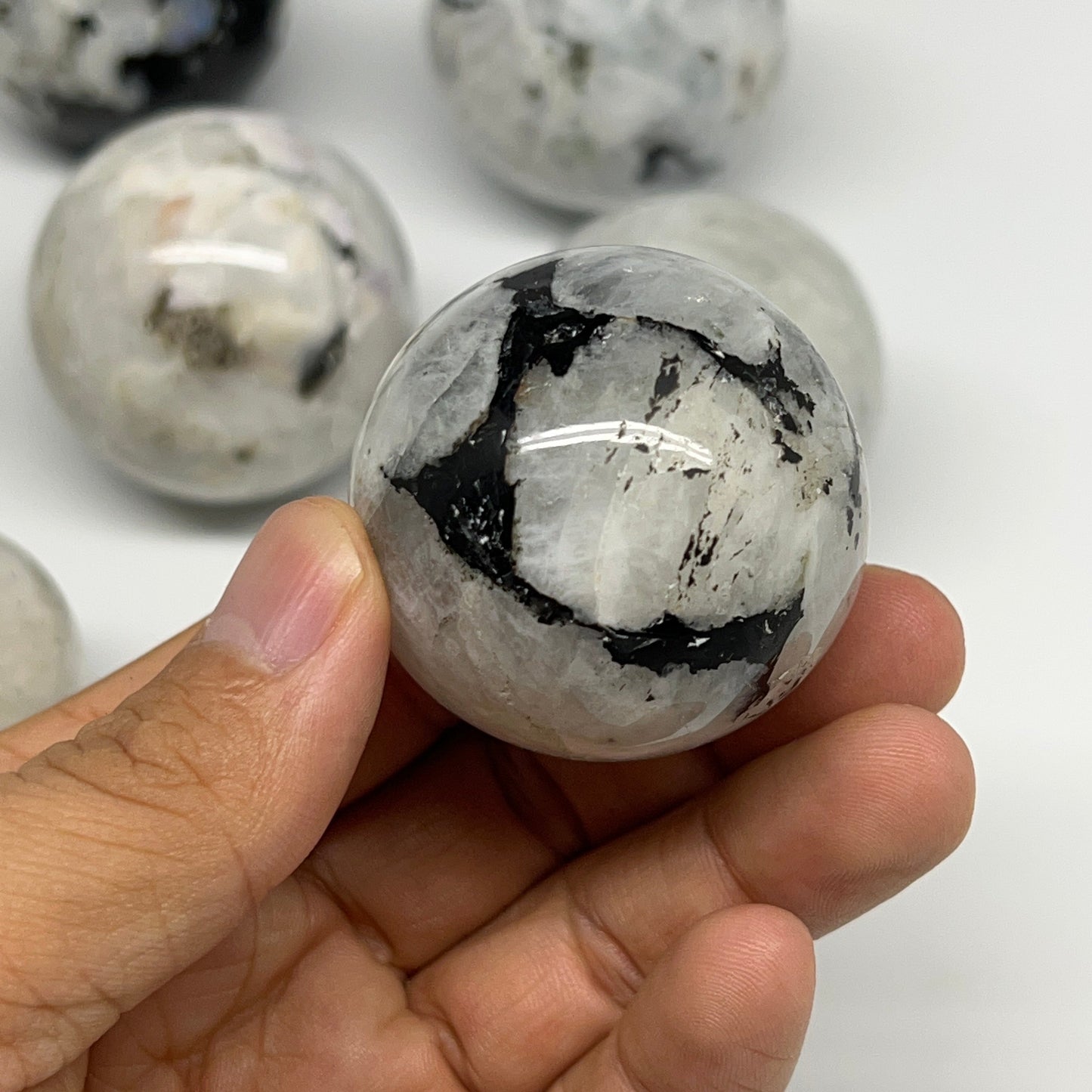 1050g, 1.5" - 2", 8pcs, Rainbow Moonstone Spheres Gemstones @India, B21424