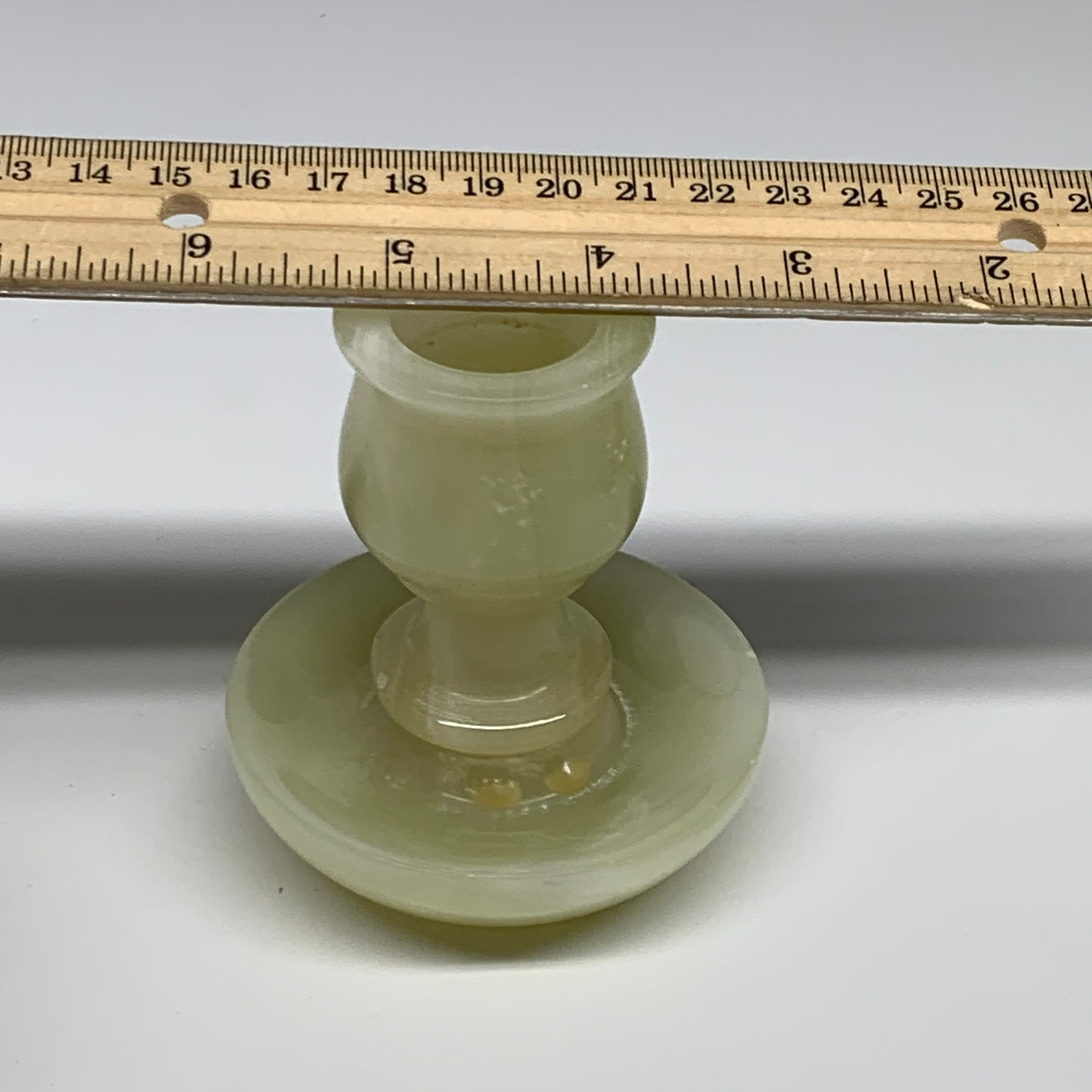 309g, 3.3"x1.6"x3", Natural Green Onyx Candle Holder Gemstone Carved, B32238