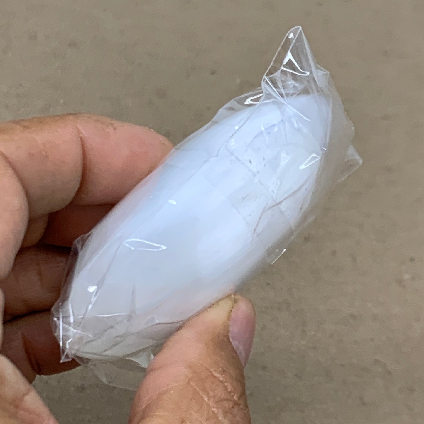 98g, 2.7"x1.9"x1", White Selenite Palmstone Crystal Pillow Reiki, B36310
