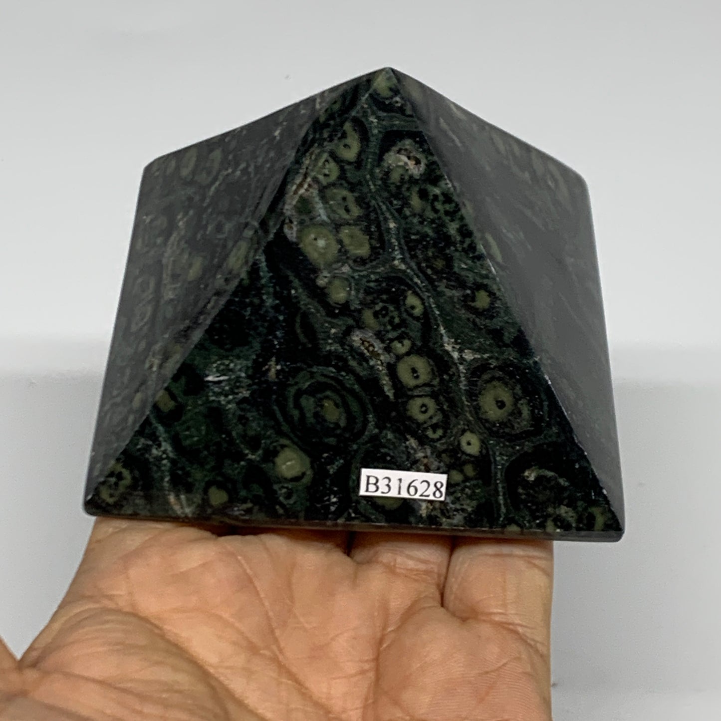 0.91 lbs, 2.3"x3.2"x3.2", Kambaba Jasper Pyramid Gemstone Polished, B31628