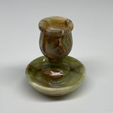 275g, 2.9"x1.5"x2.8", Natural Green Onyx Candle Holder Gemstone Carved, B32239