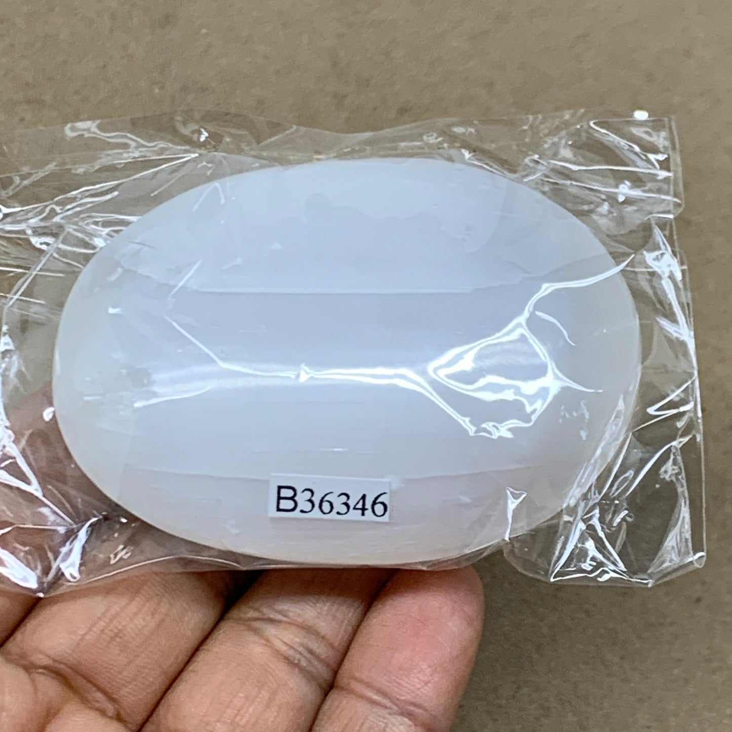 108g, 2.7"x2"x1", White Selenite Palmstone Crystal Pillow Reiki, B36346