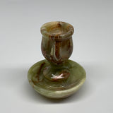 275g, 2.9"x1.5"x2.8", Natural Green Onyx Candle Holder Gemstone Carved, B32239