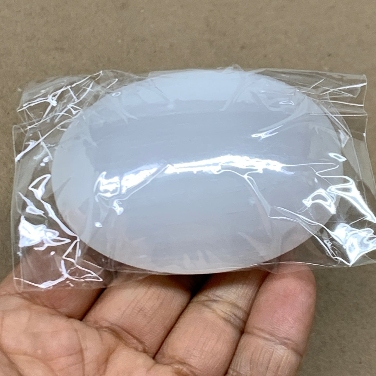 108g, 2.7"x2"x1", White Selenite Palmstone Crystal Pillow Reiki, B36346