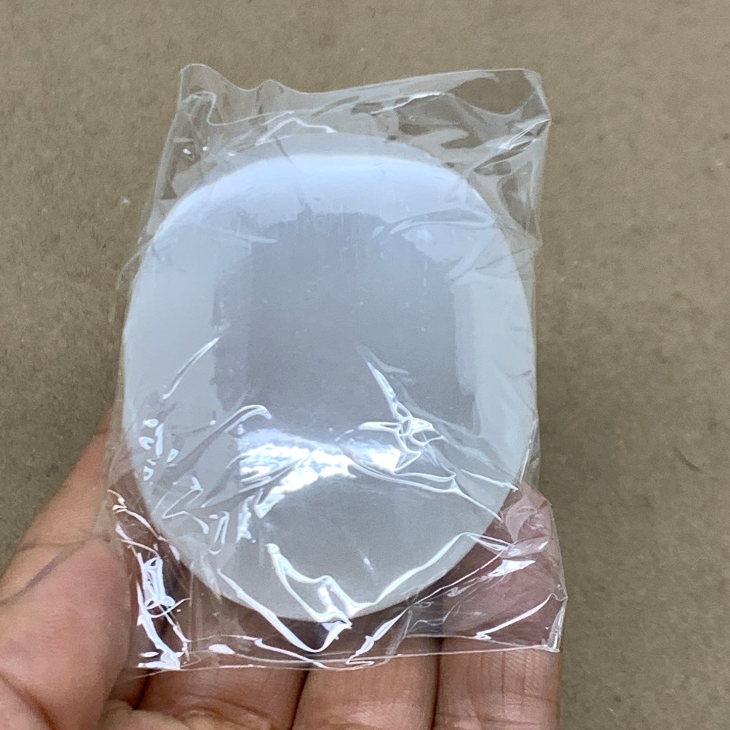 108g, 2.7"x2"x1", White Selenite Palmstone Crystal Pillow Reiki, B36346