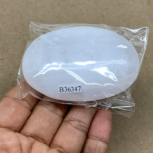 88g, 2.7"x1.9"x0.9", White Selenite Palmstone Crystal Pillow Reiki, B36347