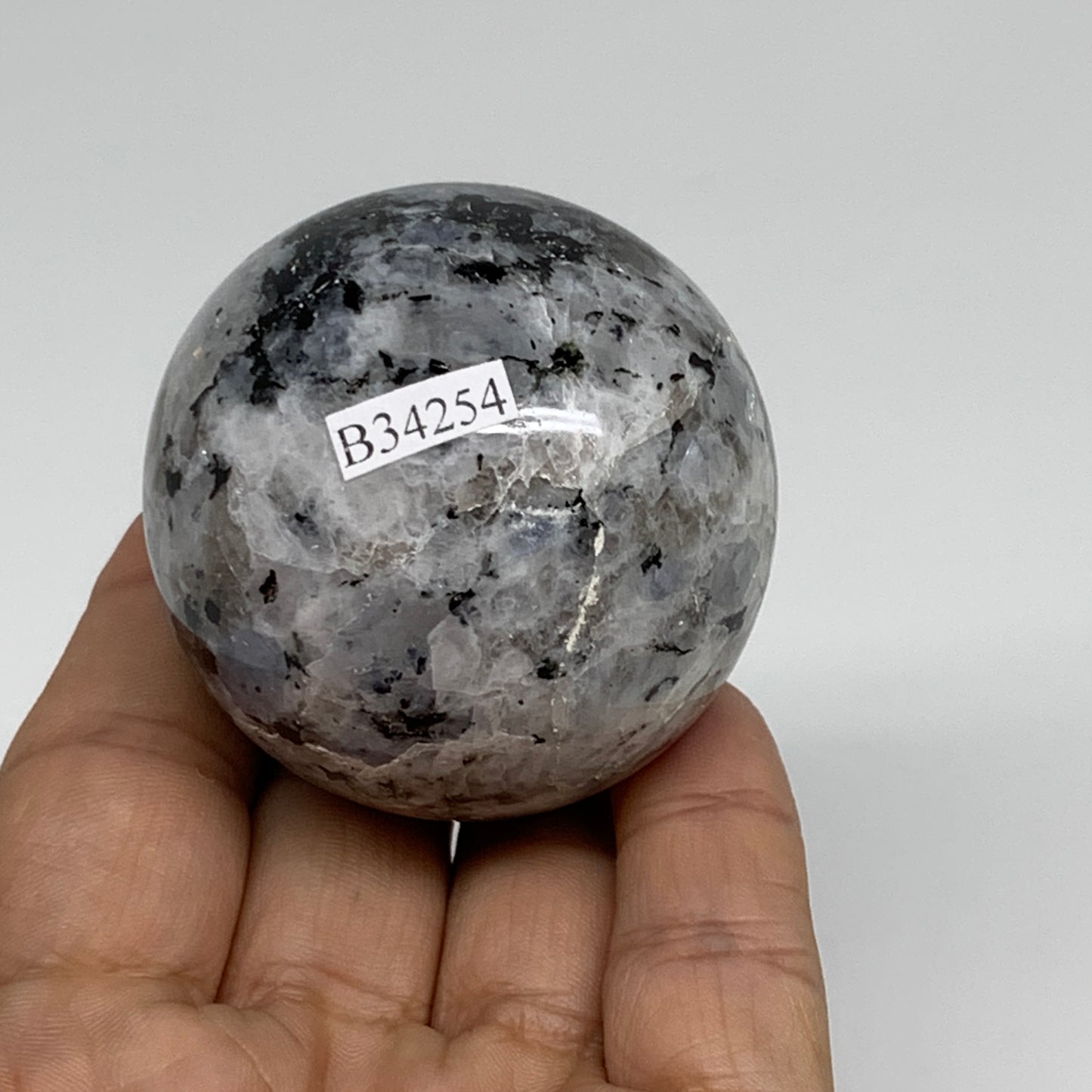 180g, 2"(50mm), Natural Rainbow Moonstone Sphere Ball Gemstone, B34254