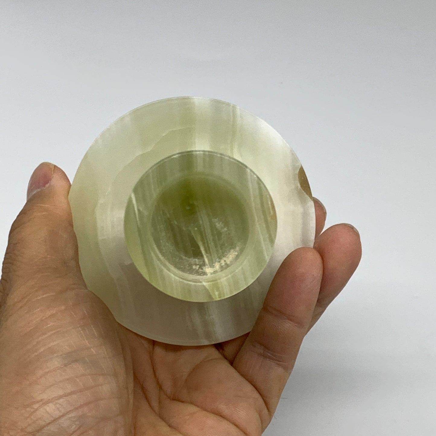 249g, 3.2"x1.4"x2.9", Natural Green Onyx Candle Holder Gemstone Carved, B32240