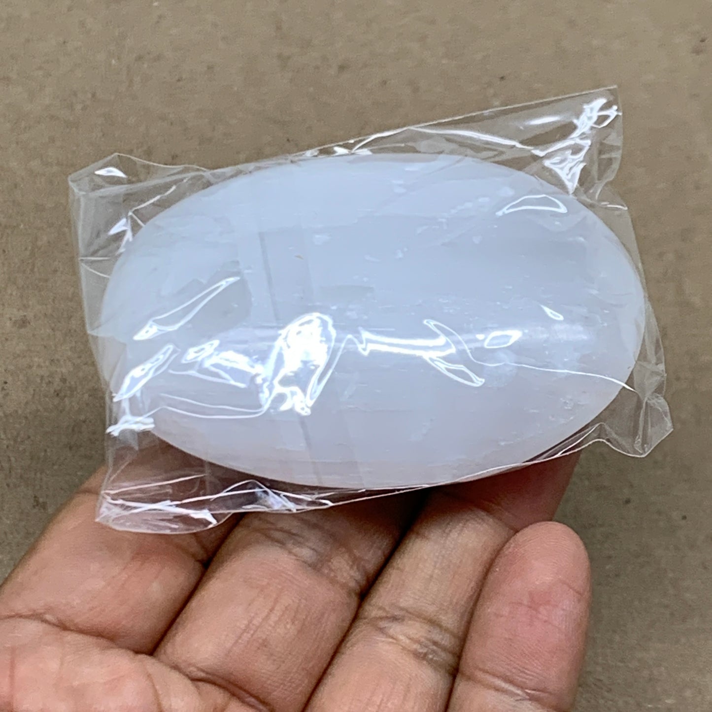 88g, 2.7"x1.9"x0.9", White Selenite Palmstone Crystal Pillow Reiki, B36347