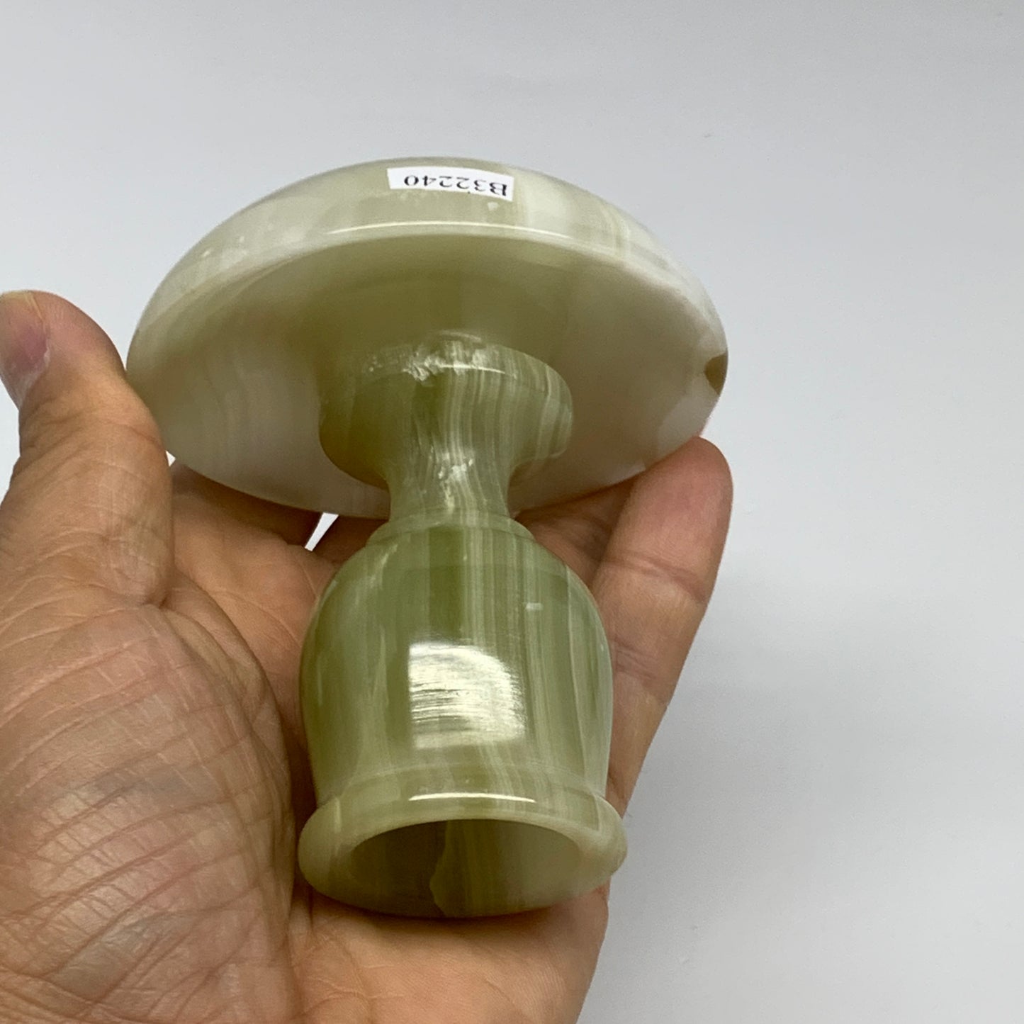 249g, 3.2"x1.4"x2.9", Natural Green Onyx Candle Holder Gemstone Carved, B32240