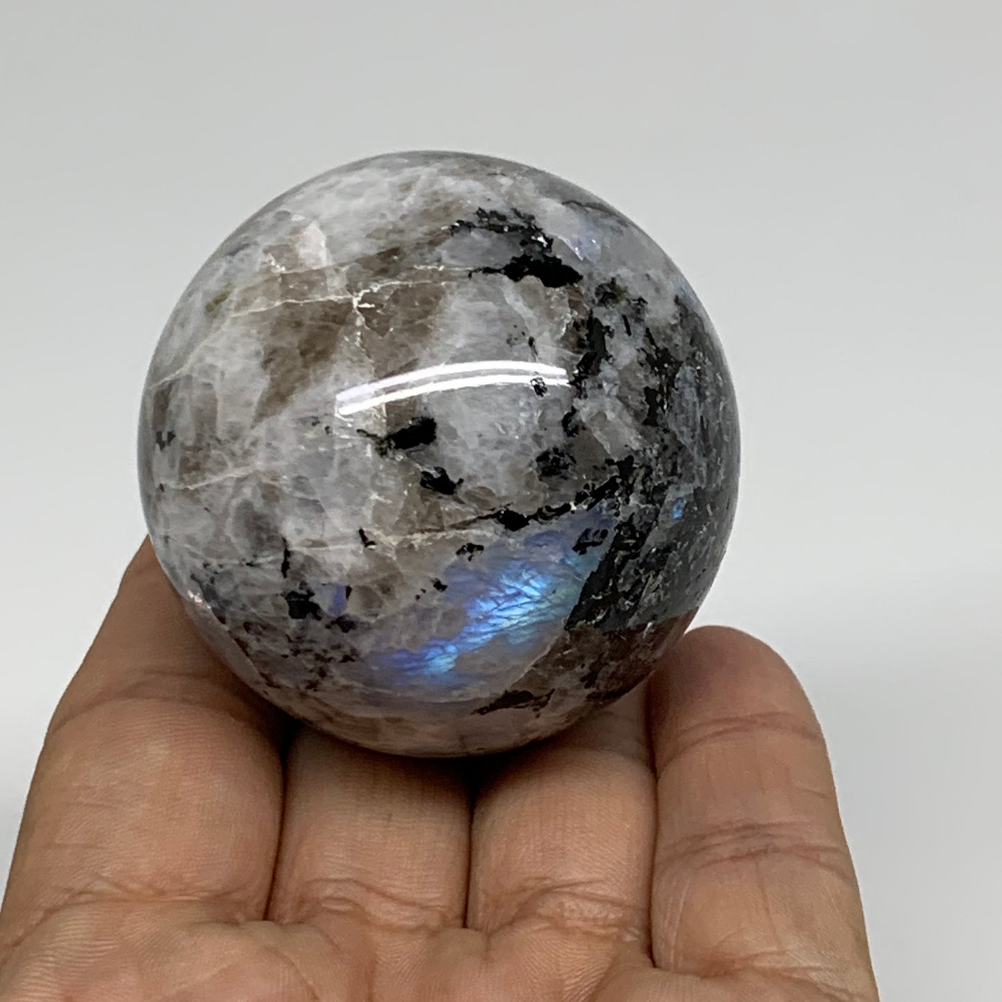 180g, 2"(50mm), Natural Rainbow Moonstone Sphere Ball Gemstone, B34254